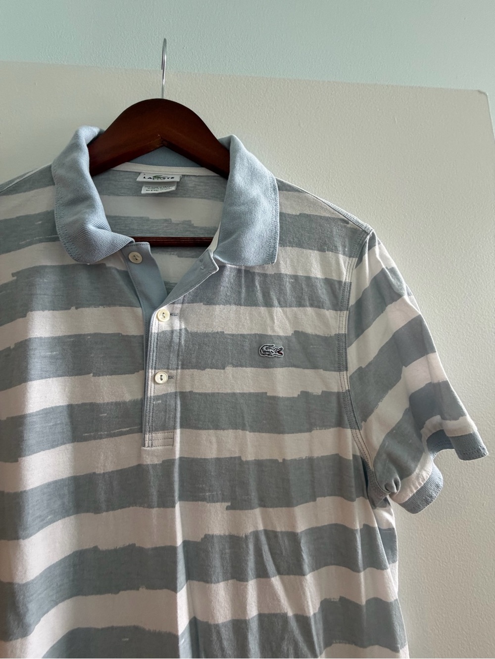Lacoste Men’s Striped Polo Shirt in Light Gray/Ice Blue & White